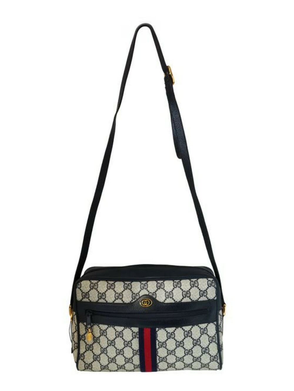 Vintage Gucci GG Supreme Ophidia Canvas Navy Blue & Red Web Stripe Shoulder Bag